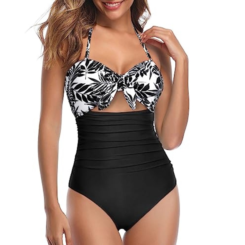 Halter One Piece Front Tie Knot Swimwear