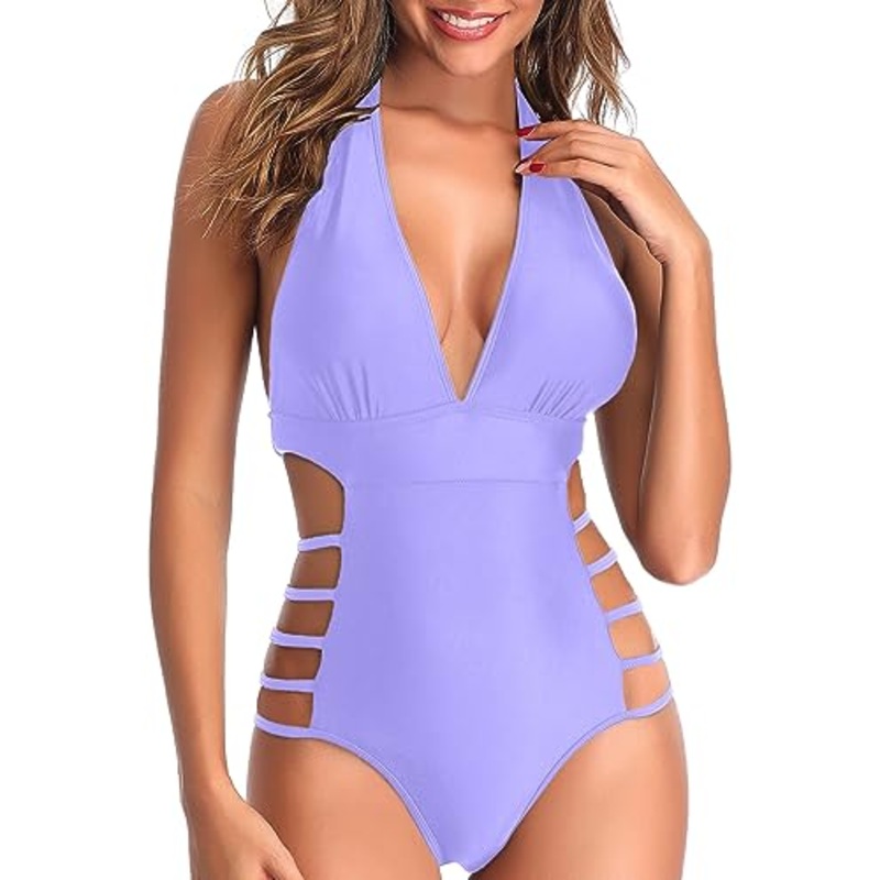 Halter Plunge V-Neck Cutout One Piece Swimsuit