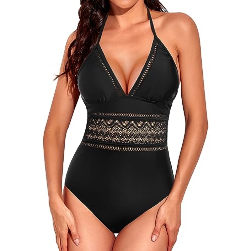 Halter V-Neck Hollow Out One Piece Swimsuit