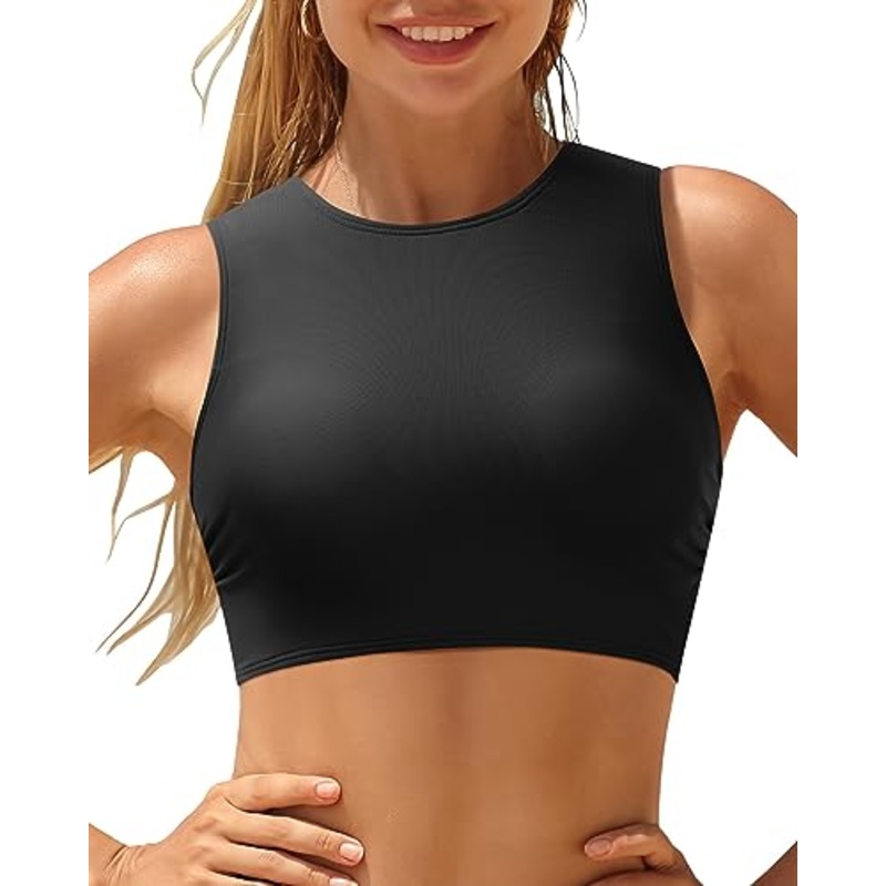High Neck Bikini Top Full-Covered Crop Top
