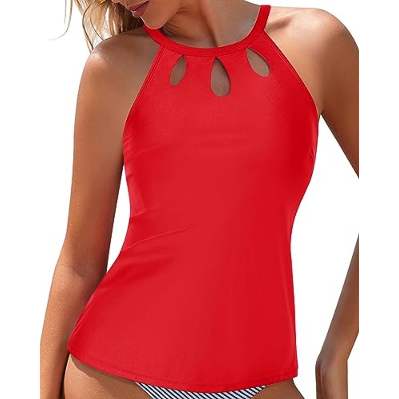 High Neck Keyhole Halter Tankini Top