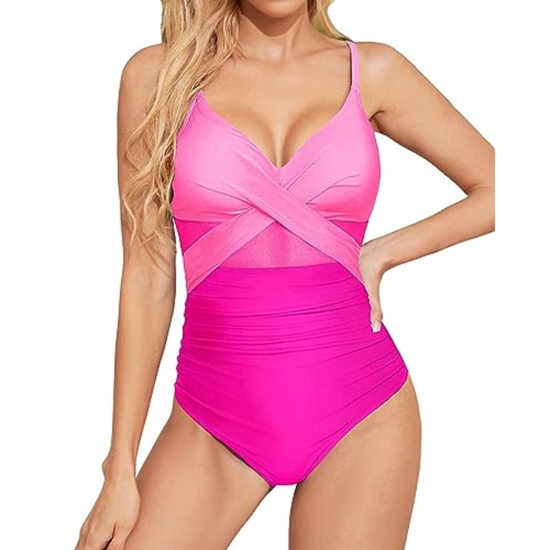 Mesh Cutout Wrap Front Ruched One Piece Swimsuit