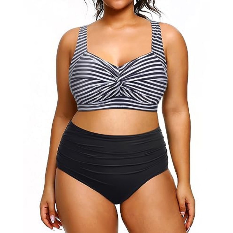 Plus Size High Waisted Two Piece Bikini
