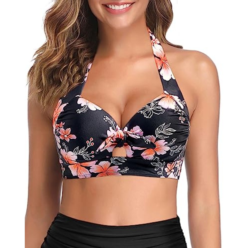 Push Up Swim Tops Halter Retro Bikini Tops