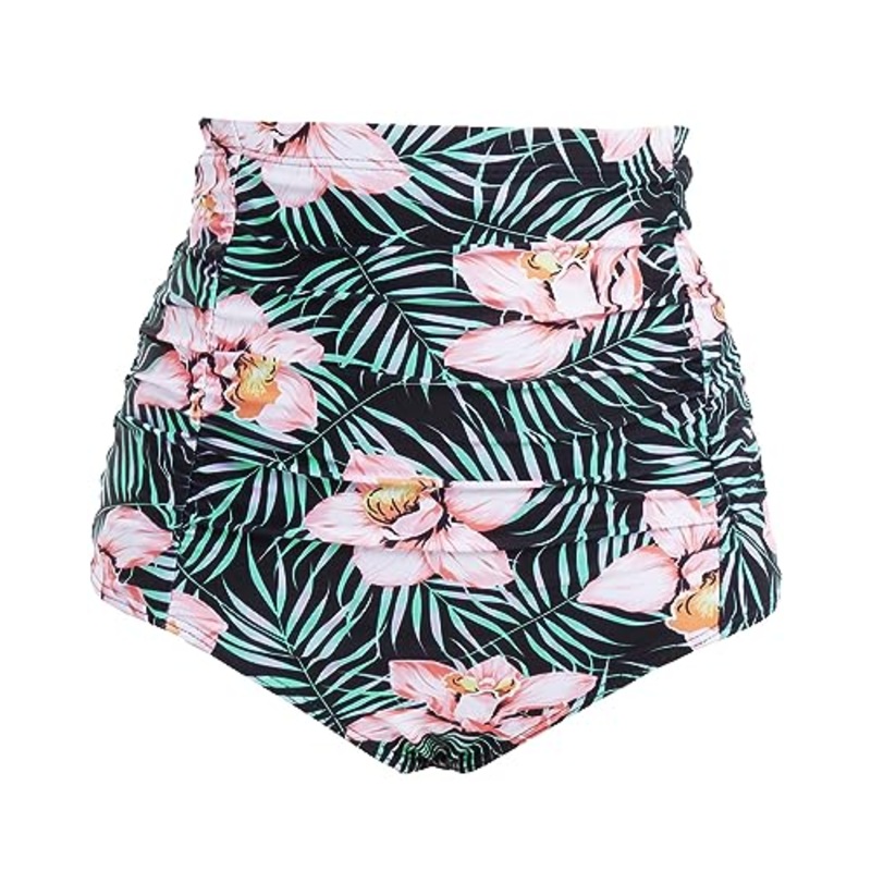 Retro Ruched High Waist Tummy Control Tankini Bottom