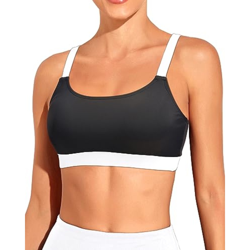 Scoop Neck Bathing Suits Top Padded Swim Crop Top