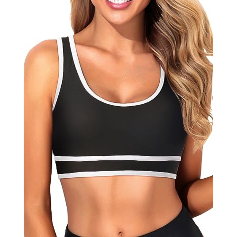 Scoop Neck Bikini Top Colorblock Crop Top
