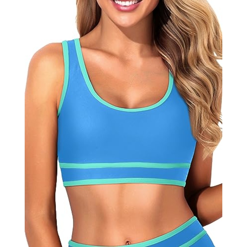 Scoop Neck Colorblock Tankini Top