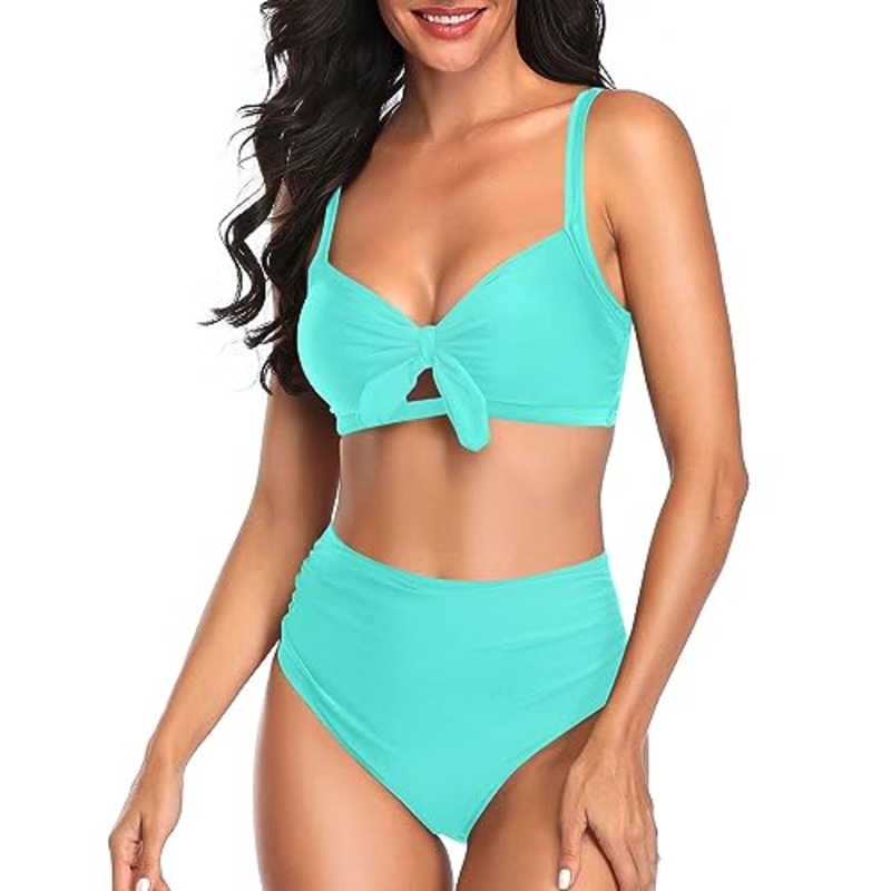 Tie-Front Cutout Top & Tummy Control Bikini Set