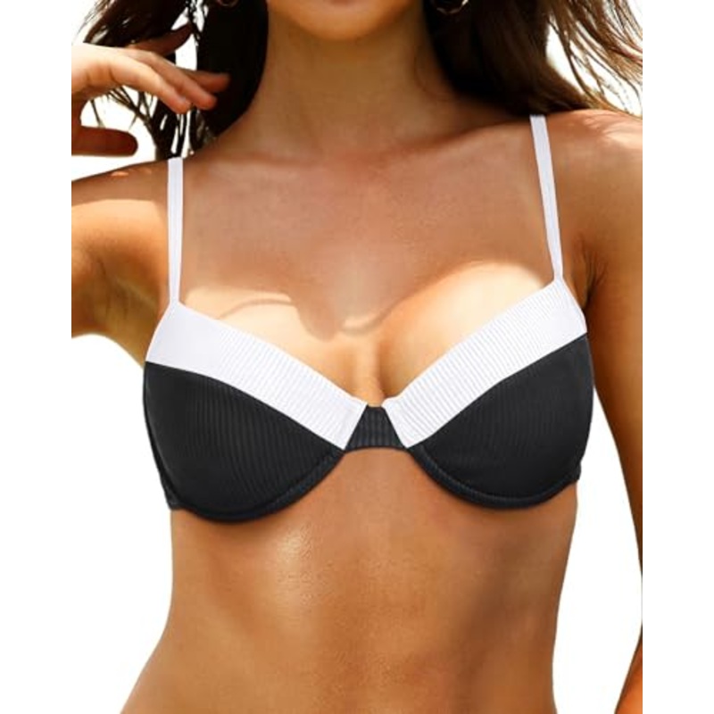 Underwire Bikini Top Push Up Bathing Suit Top Bra Sized Ribbed Swimsuit Top For Women