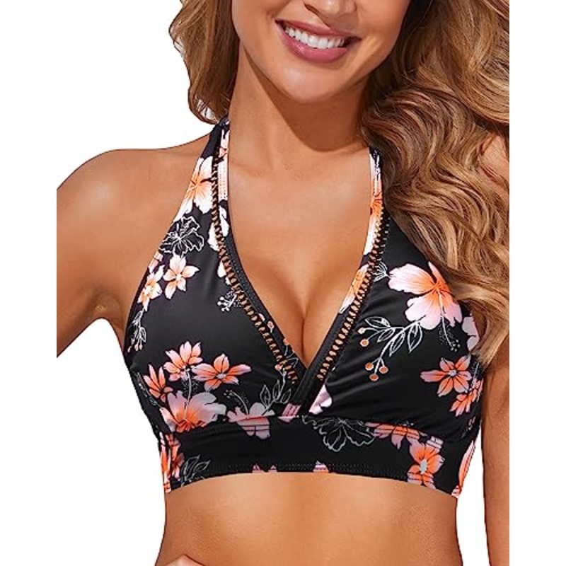 V Neck Bikini Tops Push Up Swim Tops