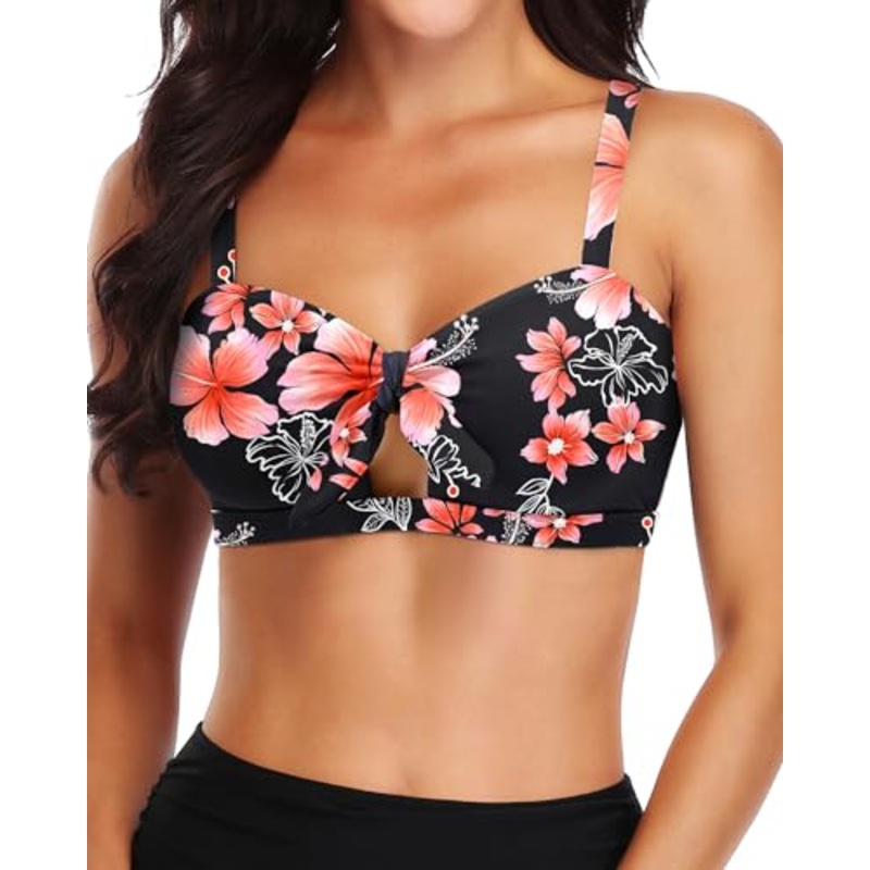 Women Bikini Tops Push Up Swim Top Front Tie Knot Swimwear Top Padded Swimsuit Top Only