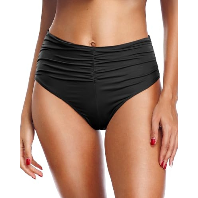 Women's High Waisted Bikini Bottom Tummy Control Ruched Bathing Suit Swim Bottom
