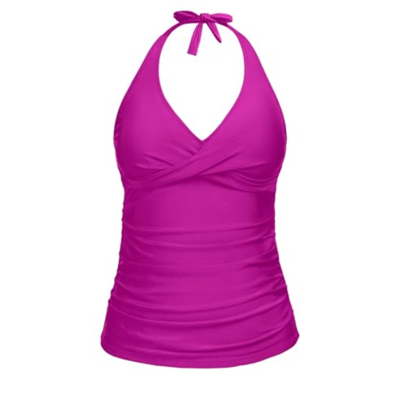Womens Tummy Control Tankini Top Halter Swim Tops Twist Front V Neck Bathing Suit No Bottom