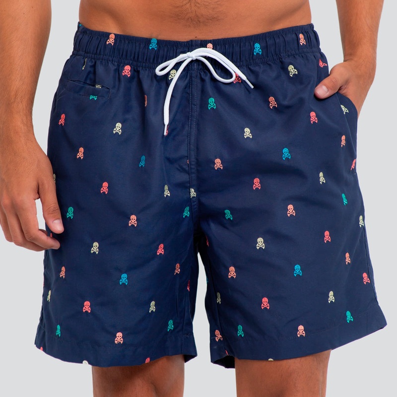 Embroidered Skulls Swim Shorts
