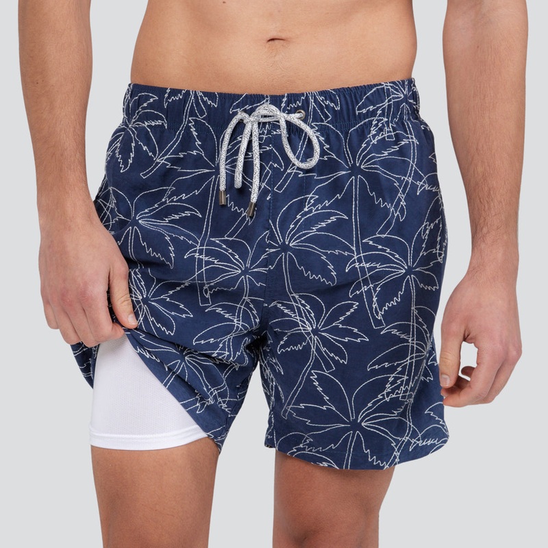 Embroidered w/Boxer Liner Swim Trunk
