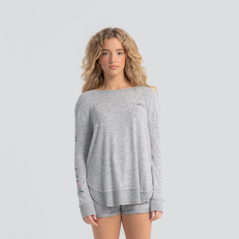 Hacci Long Sleeve Round Hem Crewneck