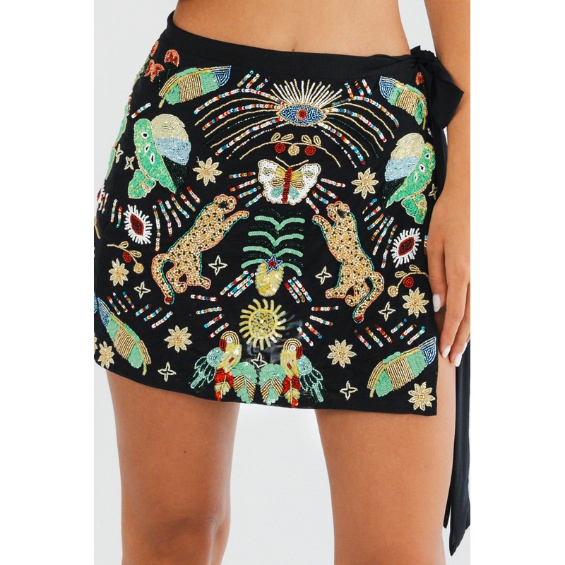 Aurelia Embroidered Luxury Black Mini Skirt