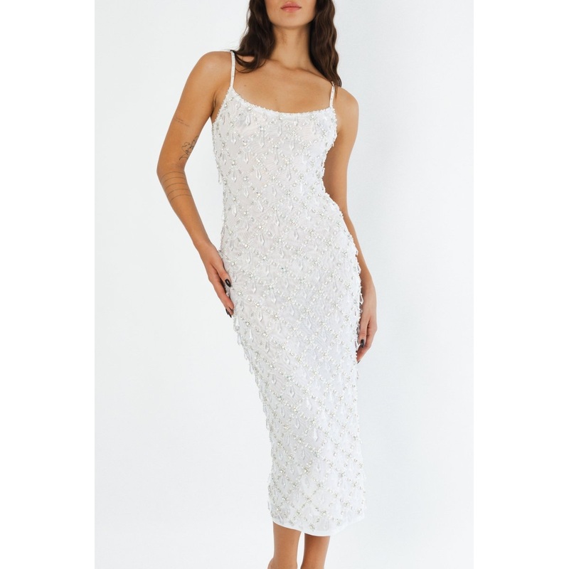 Calliope Luxury Crystal Maxi Party Dress White