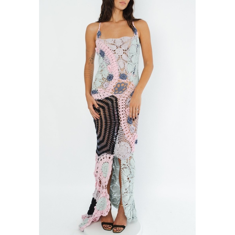 Cassandra Vintage Crochet Evening Dress Multi-Coloured