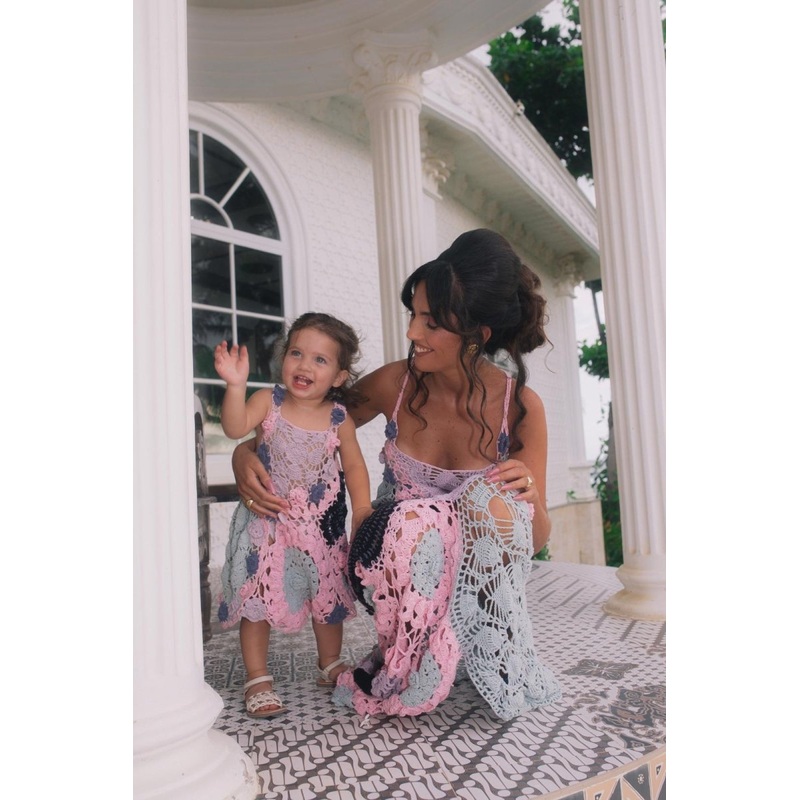 Cassandra vintage crochet kid dress multi colored
