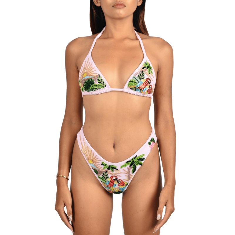 Charli Embellished Premium Tropical Bikini Top Pink