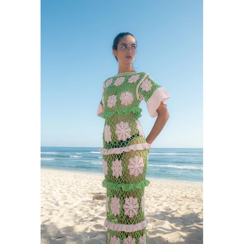 Elle Crochet Dress Green/Pink