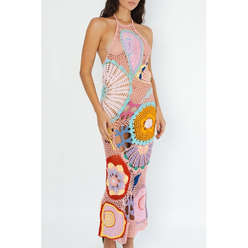 Kaia Crochet Coral Multi Maxi Dress