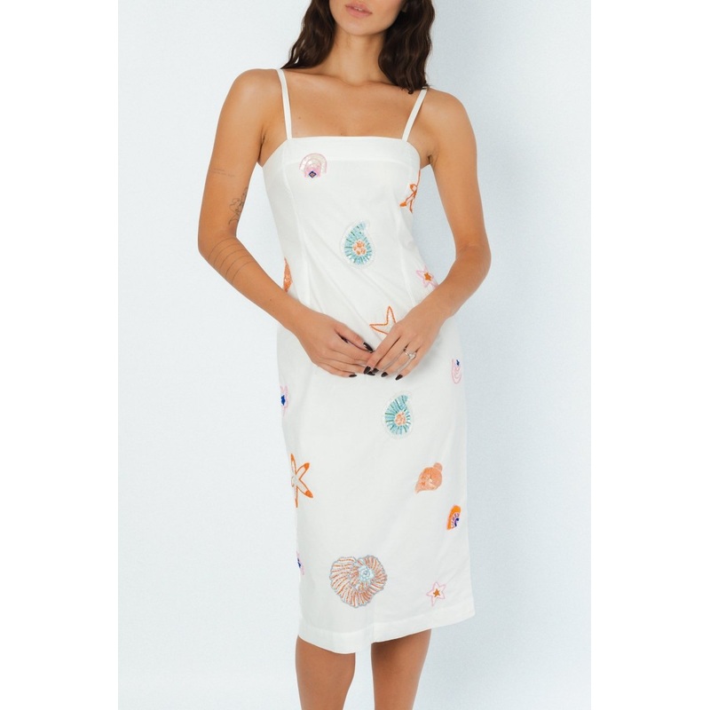 Kiara Crystal Midi Dress White
