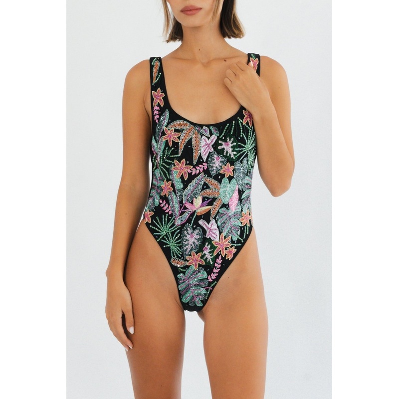 Misty Tropical High Leg Swimsuit Black