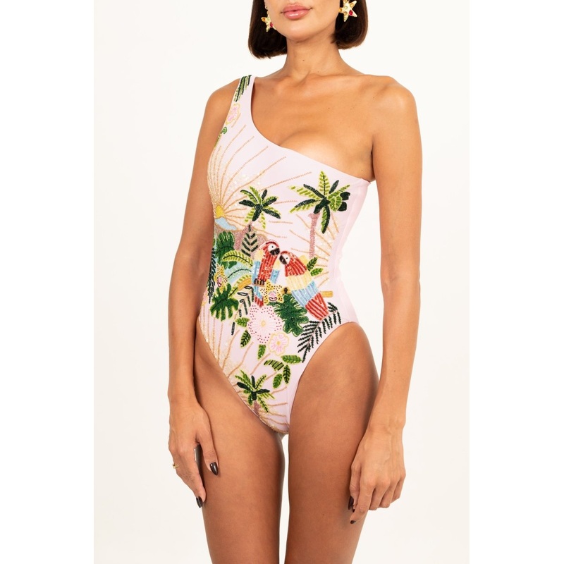 Paisley One Shoulder Luxe Swimsuit Pink