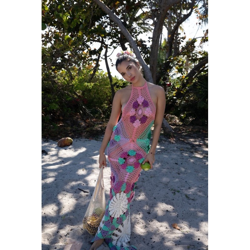 Rowan Halter Maxi Crochet Dress Multi