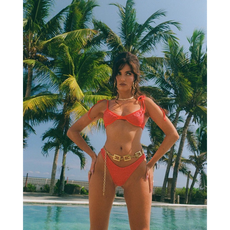 Ariel Hand-Beaded Bikini Bottoms Red