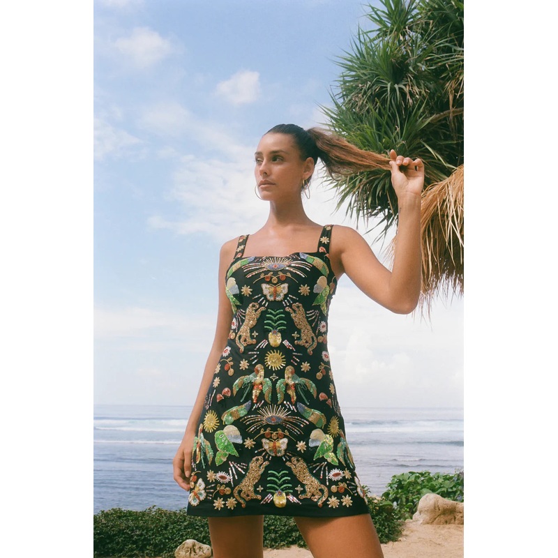 Aurelia Embroidered Luxury Sequin Mini Dress Black