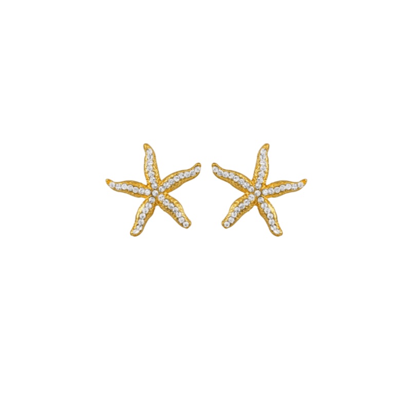 Aurora's Crystal Starfish Gold Earrings Daphne x Oceanus