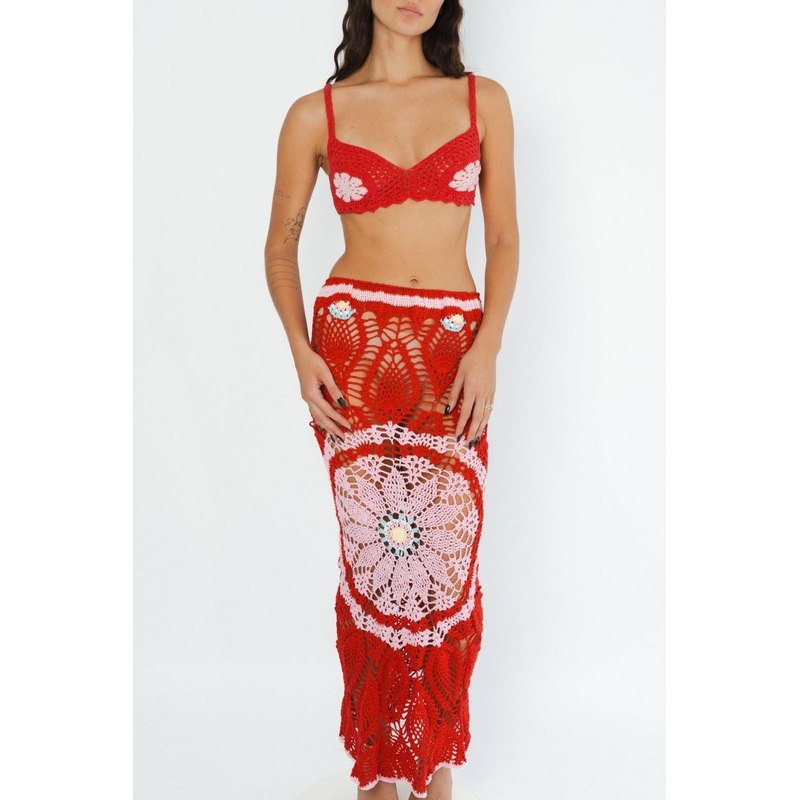 Bella Crochet Co-ord Set Red
