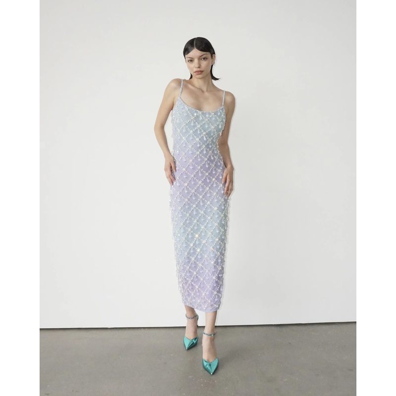 Calliope Luxury Crystal Blue Ombre Maxi Party Dress