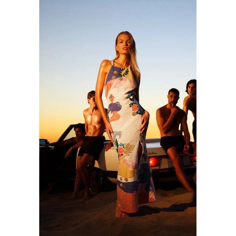 Calypso Soft Multi Sea Shell Halterneck Dress  Daphne x Oceanus