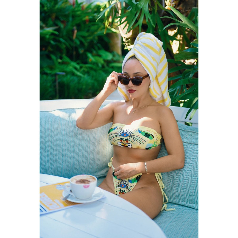 Clover Hand Beaded Bikini Top Yellow