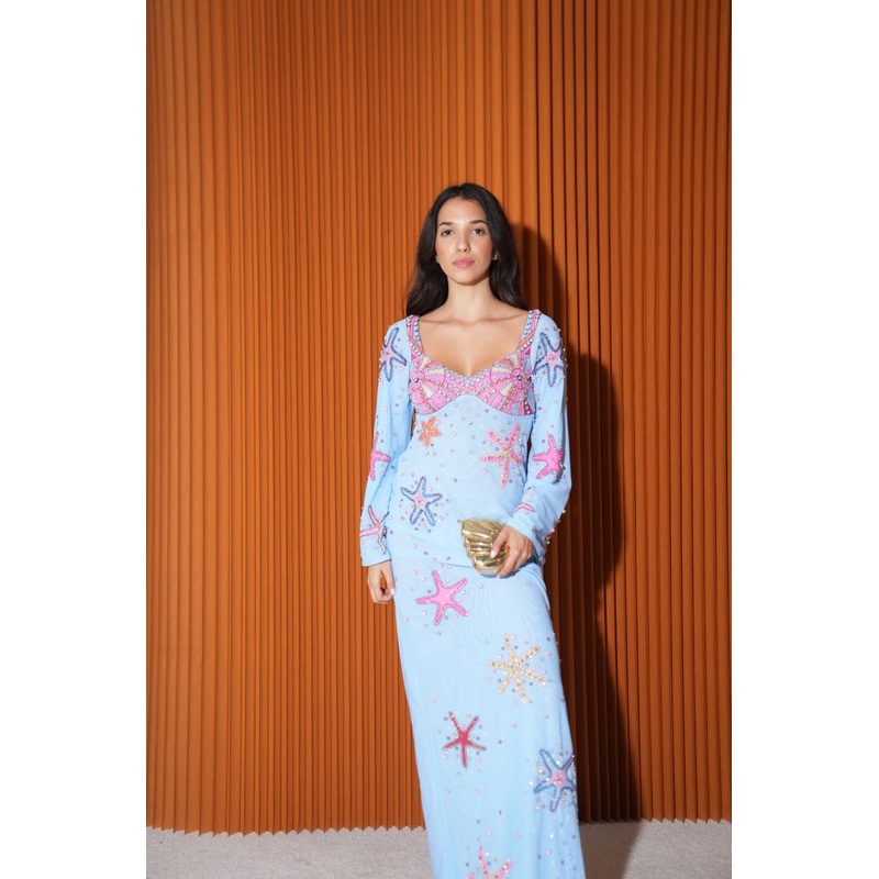 Crescent Shell Bell Sleeve Dress