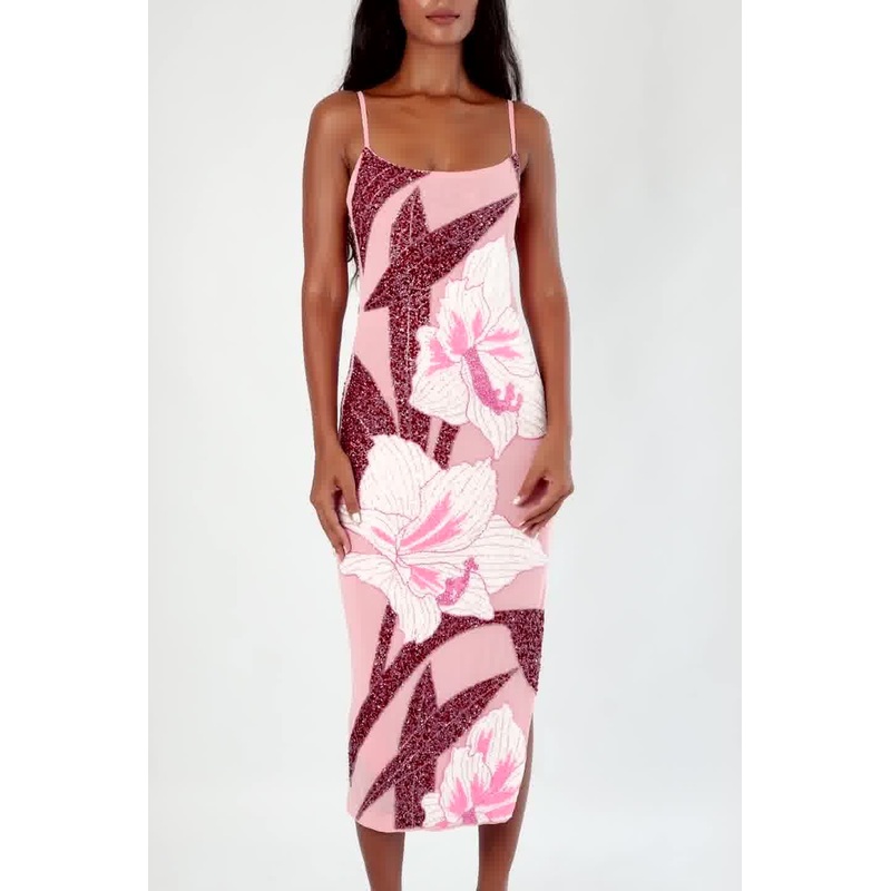 Delilah Hand Beaded Midi Dress Pink x by Poppy