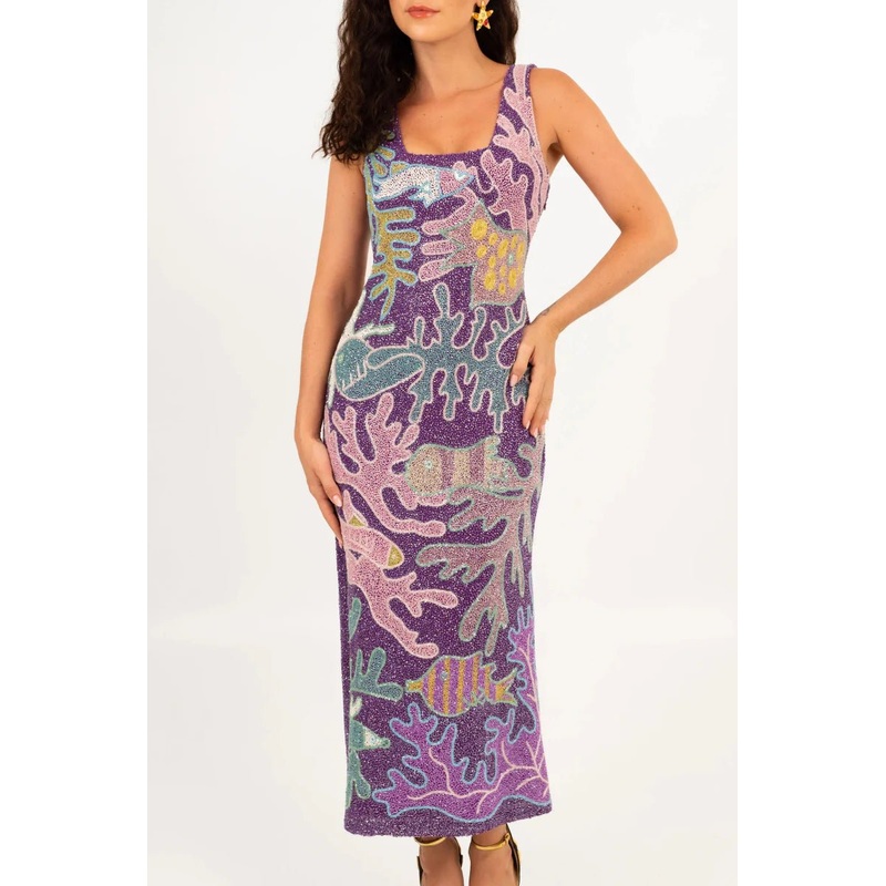 Grace Hand Beaded Dress Purple