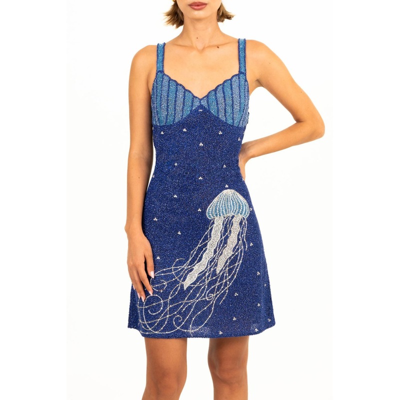 Jellyfish Currents Hand Beaded Mini Dress