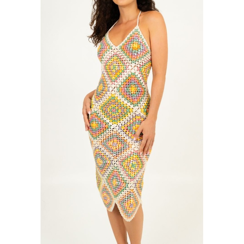 Katerina Crochet And Sequin Luxe Multi Coloured Dress