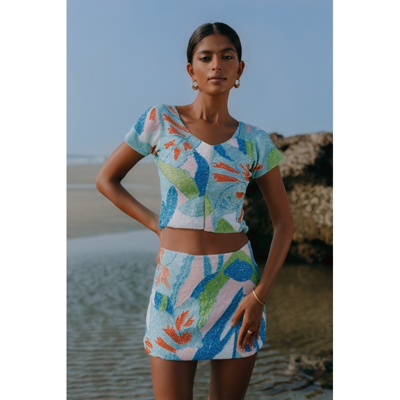 Maya Petal Hand Beaded Top Oceanus x By Poppy