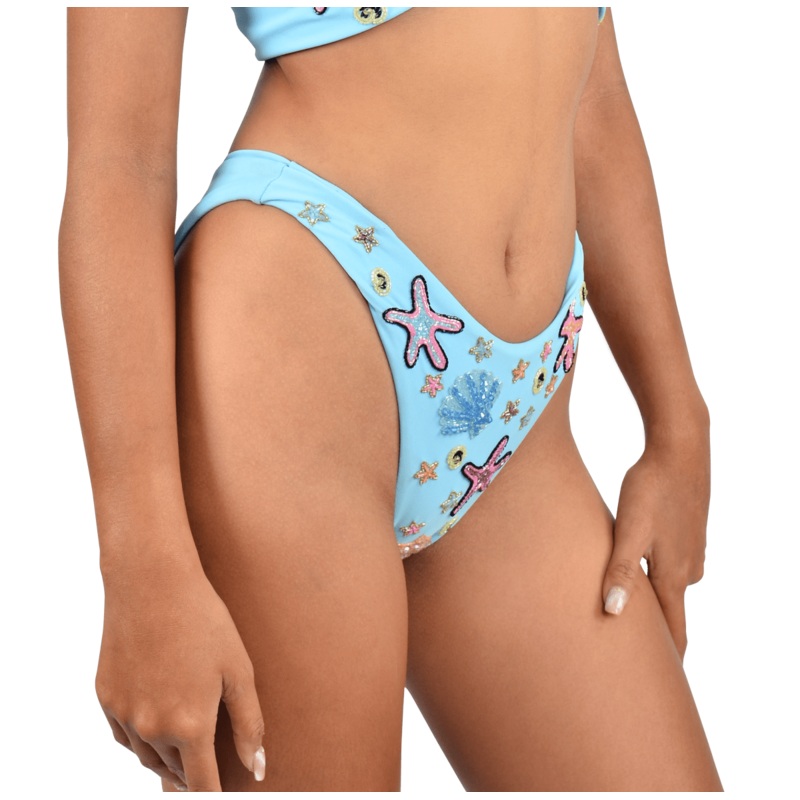 Quinn Tropical Hand Embroidered Bikini Bottoms Blue