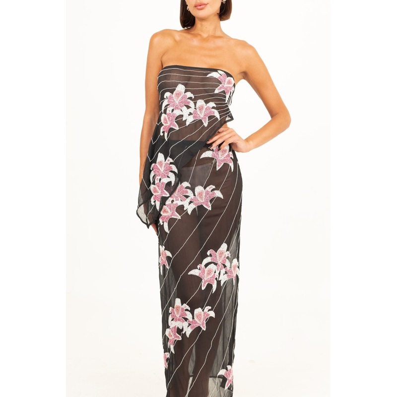 Sasha Floral Embellished Georgette Classic Black & Pink Top