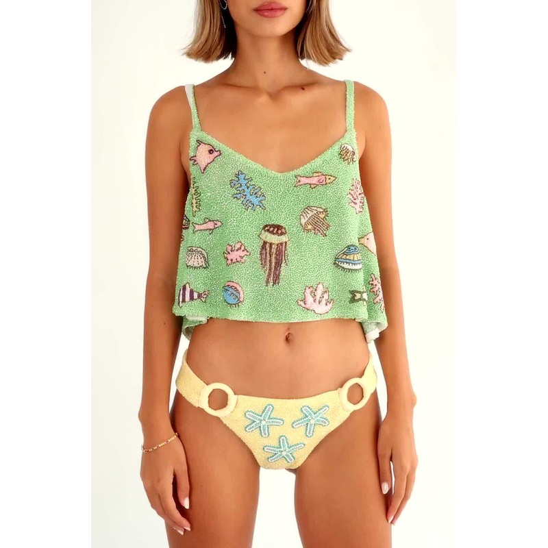 SEA Hand Beaded TOP GREEN
