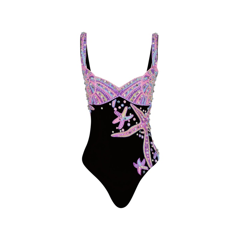 Selene Sea Shell Swimsuit in Black Pink shell bust