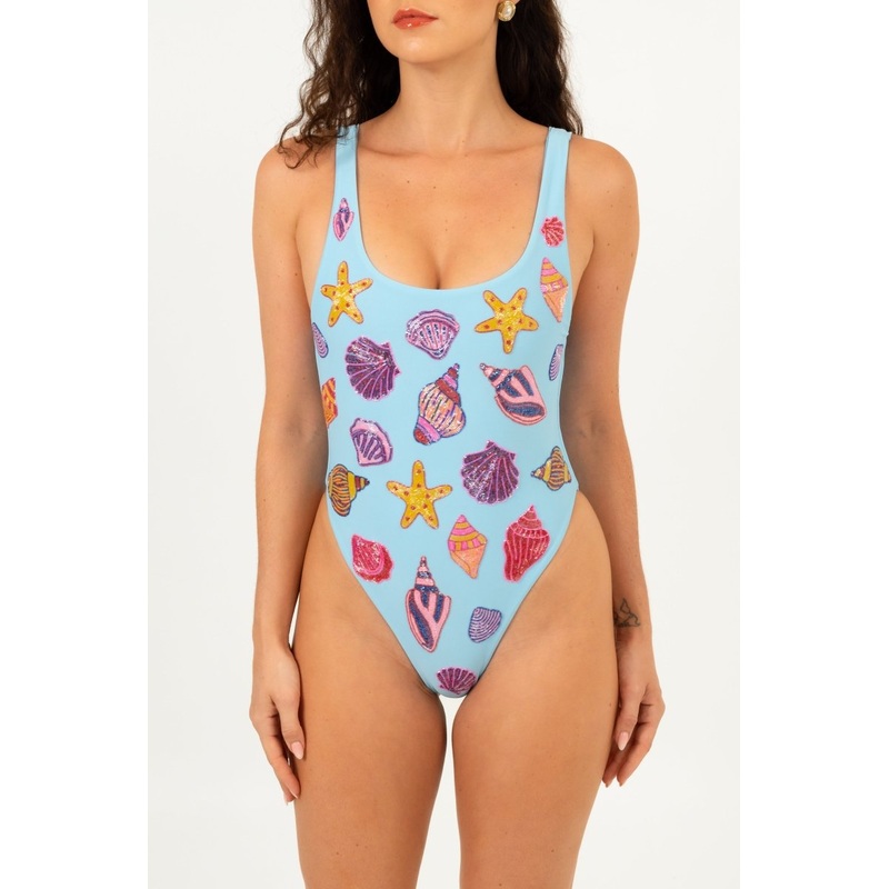 Sophie Hand Beaded Swimsuit Blue